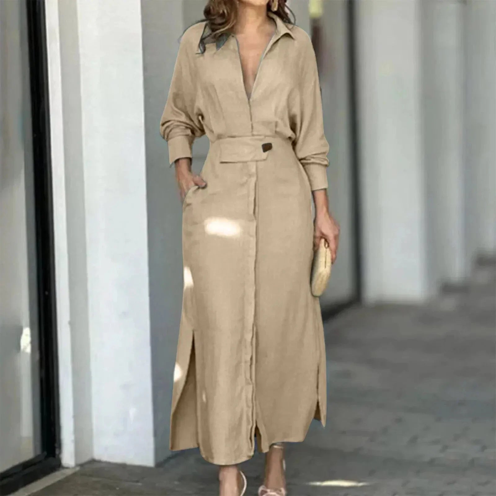 Women's Solid Cotton Shirt Dress
