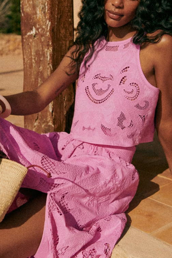 Romy | Moise Pink Lace Set