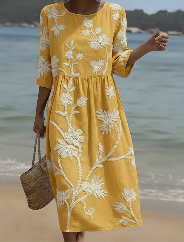 Yassy | Plant & Flower Print Midi Dress