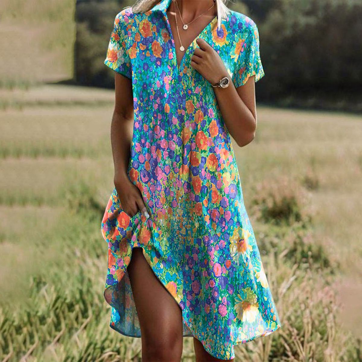 Women's Solid Cotton Summer Dress