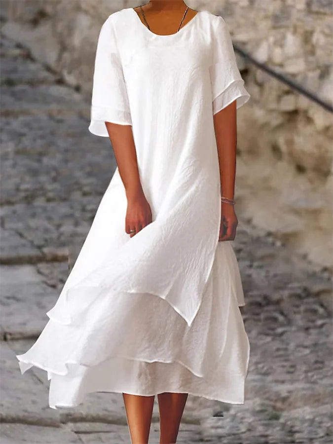 Women's Solid Cotton Layered Dress