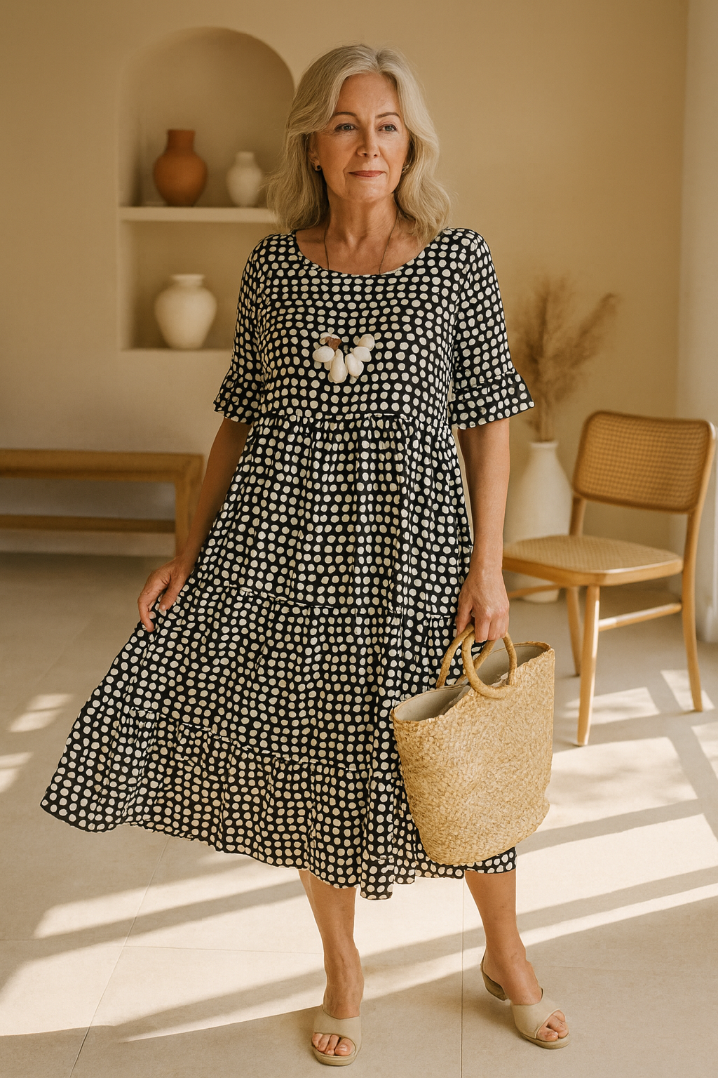 IRIS | SABLE MIDI DRESS WITH SHORT SLEEVES