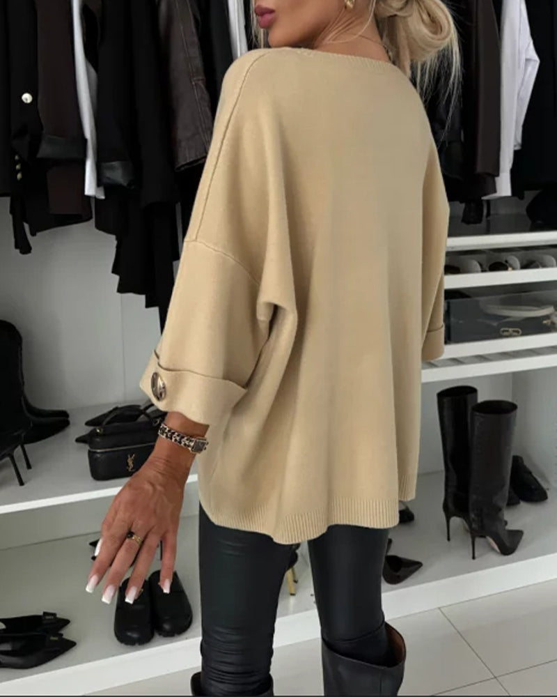 CLAIRE – ELEGANT RELAXED BUTTON-CUFF SWEATER