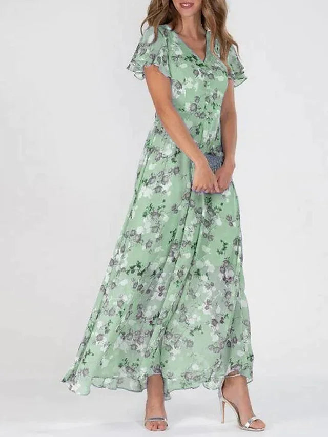 Women's Floral Chiffon Maxi Dress
