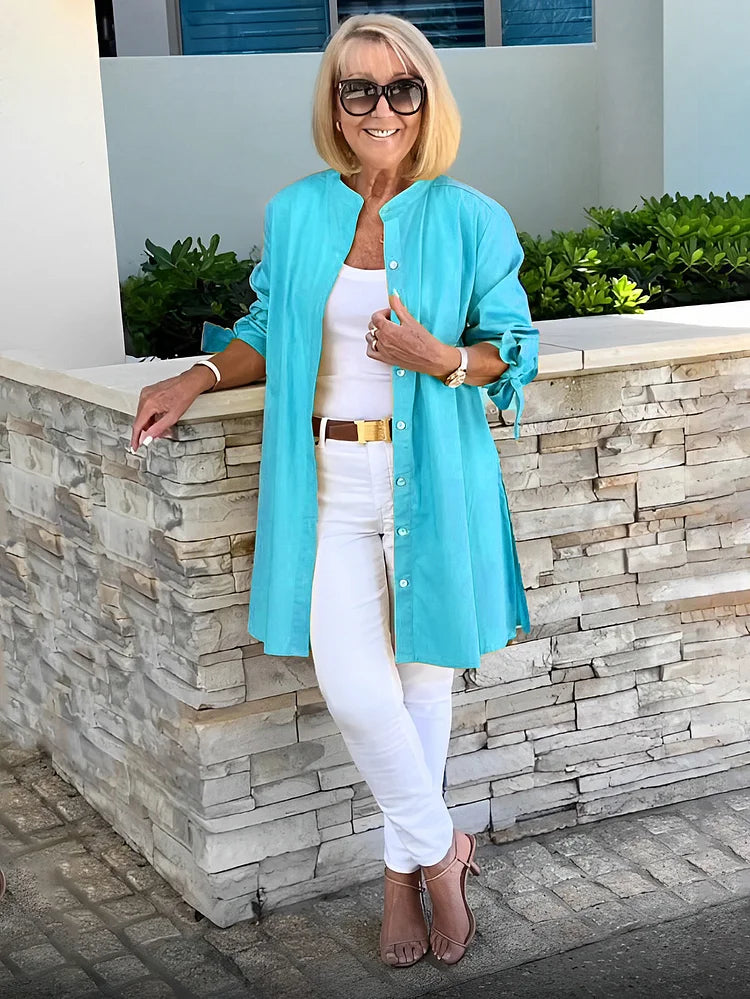 Elliora - Gathered Back Cotton Shirt Jacket