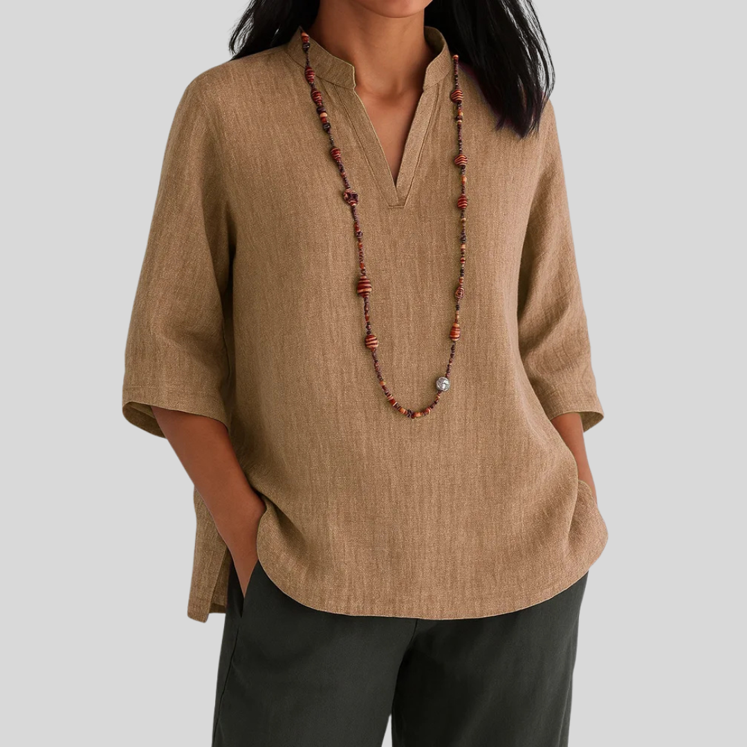 PAOLA – RELAXED SPLIT-NECK BLOUSE