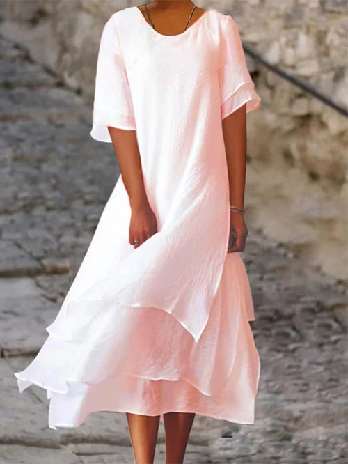 Women's Solid Cotton Layered Dress
