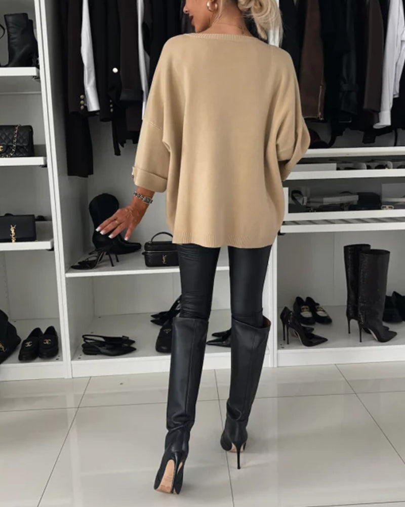 CLAIRE – ELEGANT RELAXED BUTTON-CUFF SWEATER