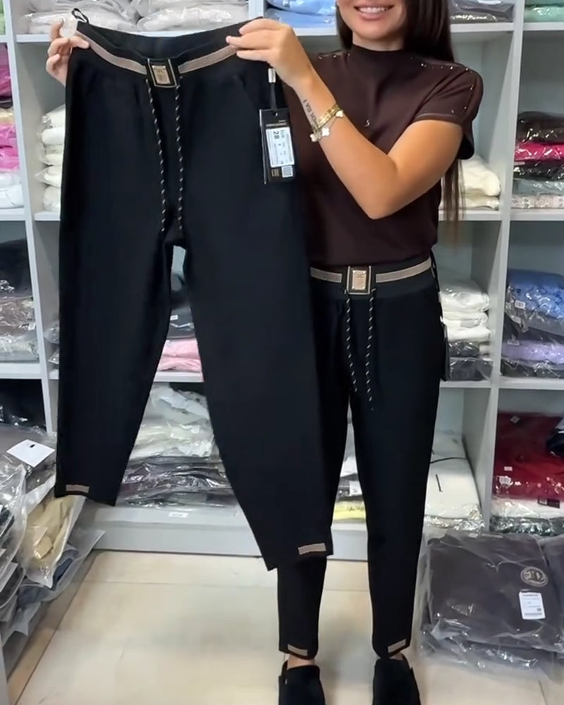 Elegant Pants with Drawstring and Elastic Waist
