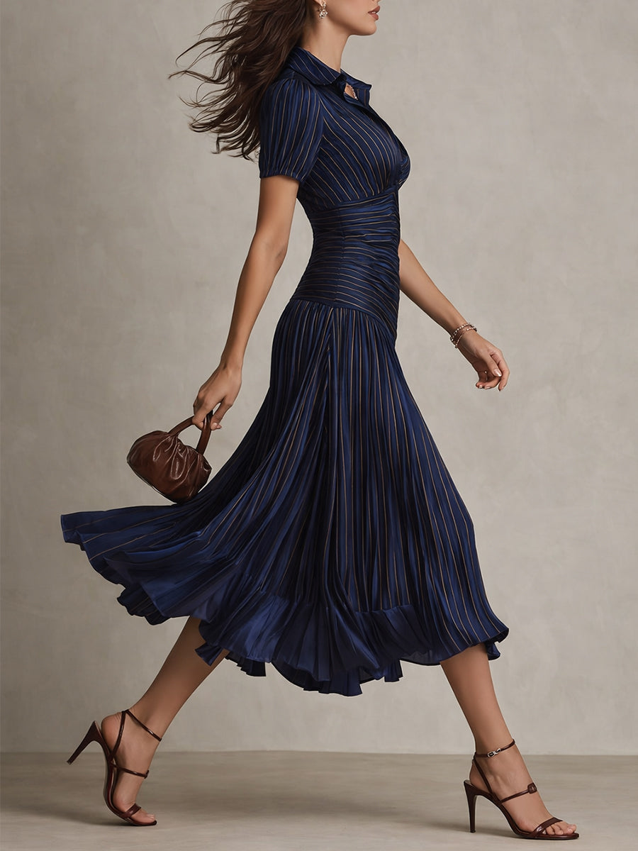 Adriana - Retro Stripe Satin Midi Dress for Women