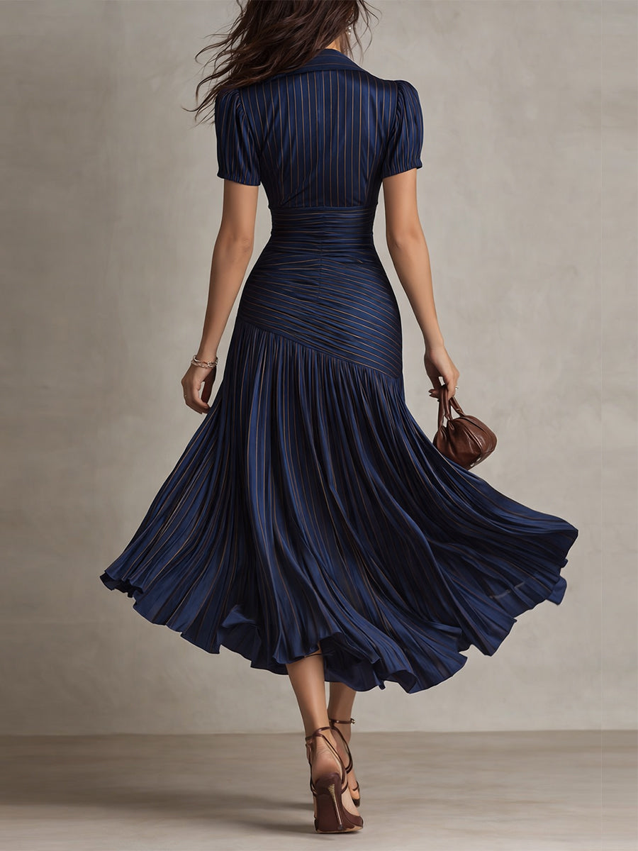 Adriana - Retro Stripe Satin Midi Dress for Women