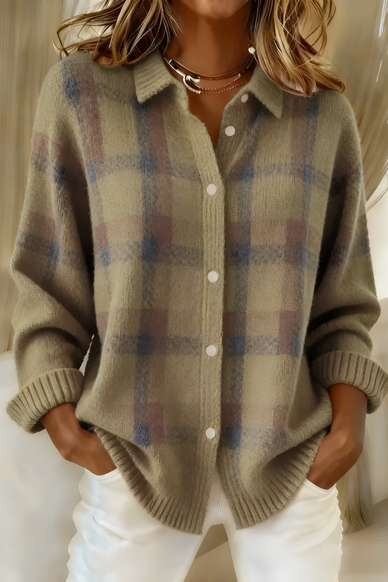 Anna - Soft Knit Plaid Cardigan