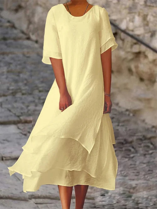 Women's Solid Cotton Layered Dress