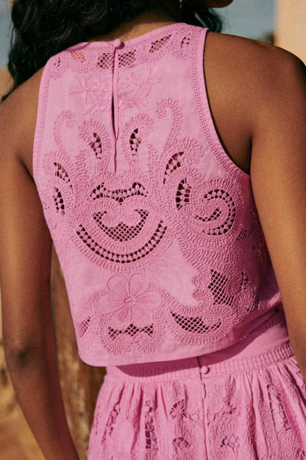 Romy | Moise Pink Lace Set