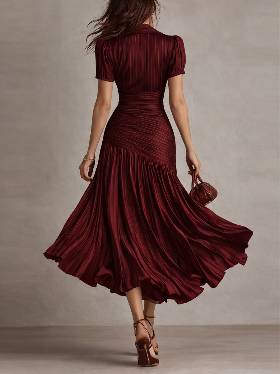 Adriana - Retro Stripe Satin Midi Dress for Women