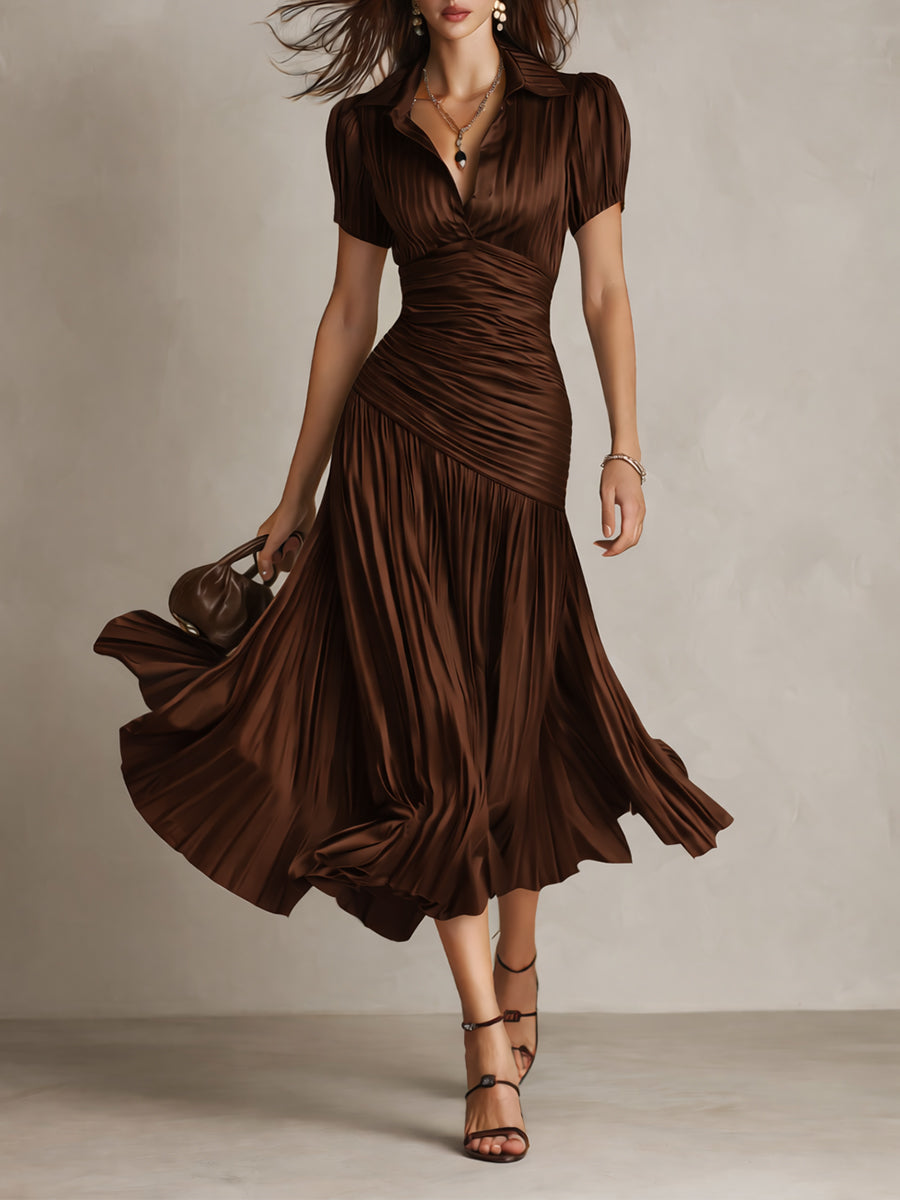 Adriana - Retro Stripe Satin Midi Dress for Women