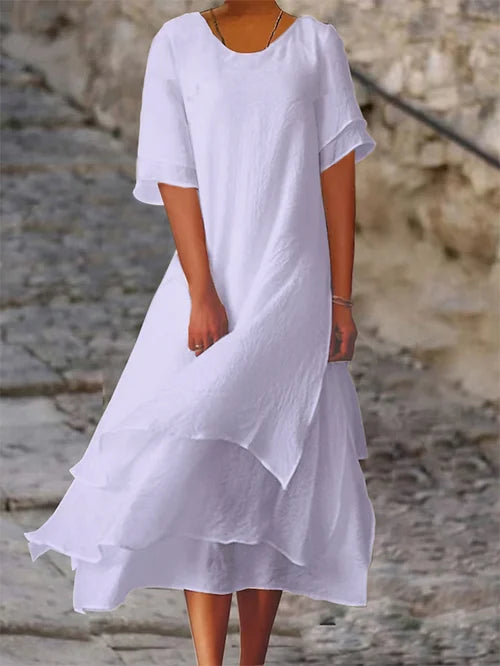 Women's Solid Cotton Layered Dress