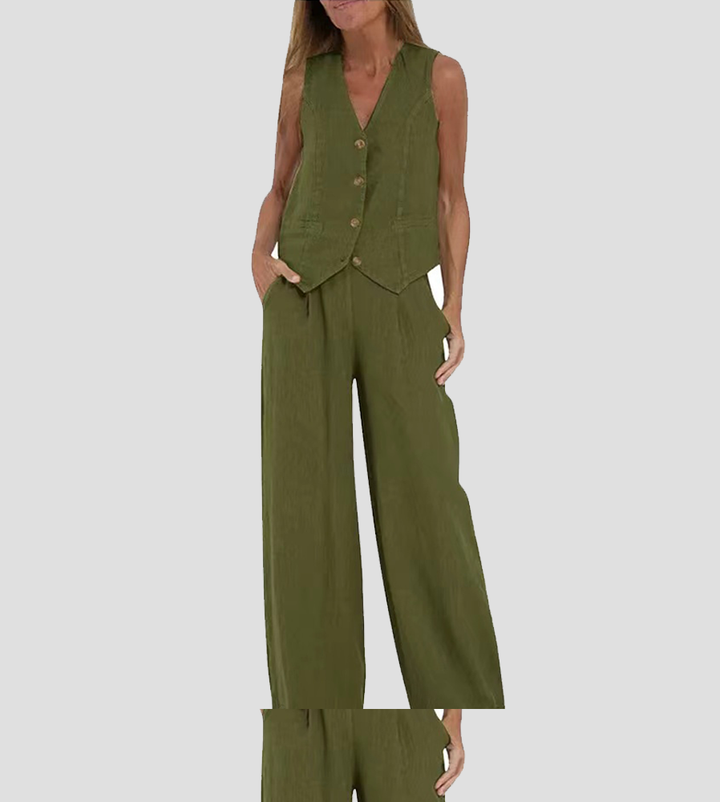 Aira – Elegant Two-Piece Set with Waistcoat and Wide-Leg Trousers