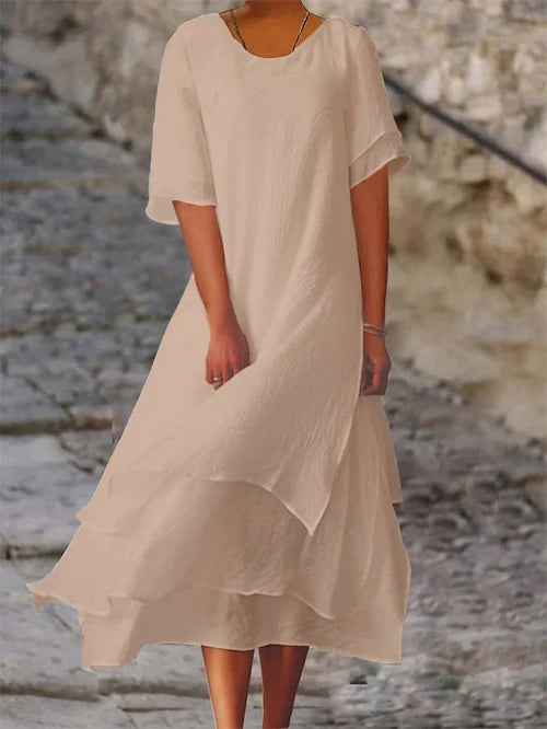 Women's Solid Cotton Layered Dress