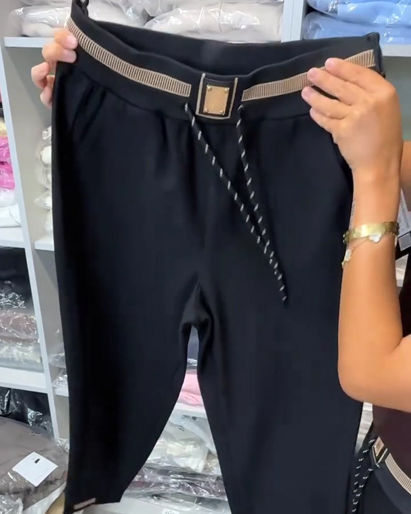 Elegant Pants with Drawstring and Elastic Waist