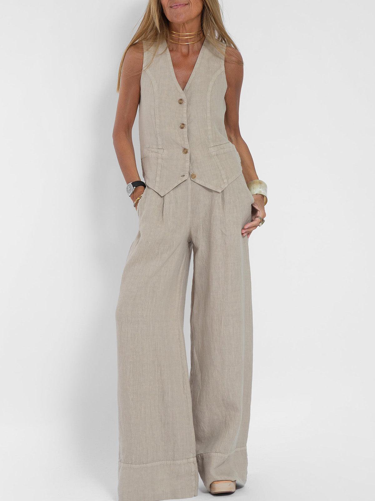 Aira | Elegant Two-piece Set with Vest and Wide-leg Trousers
