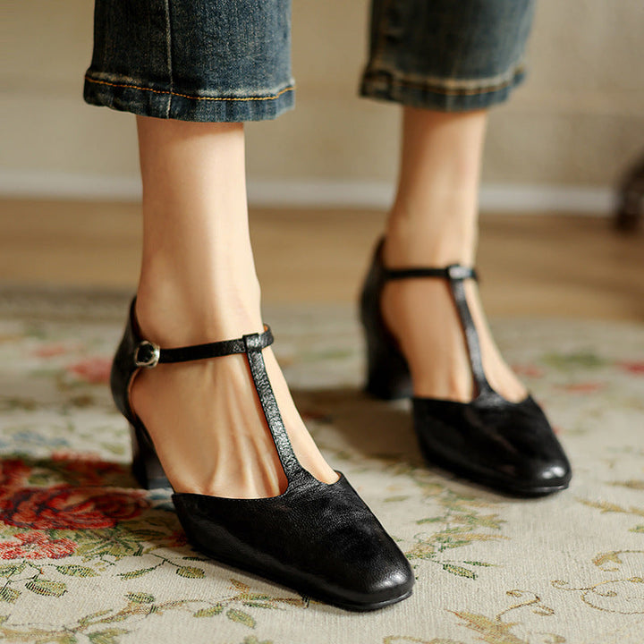 Elowen Leather T-Strap Heels