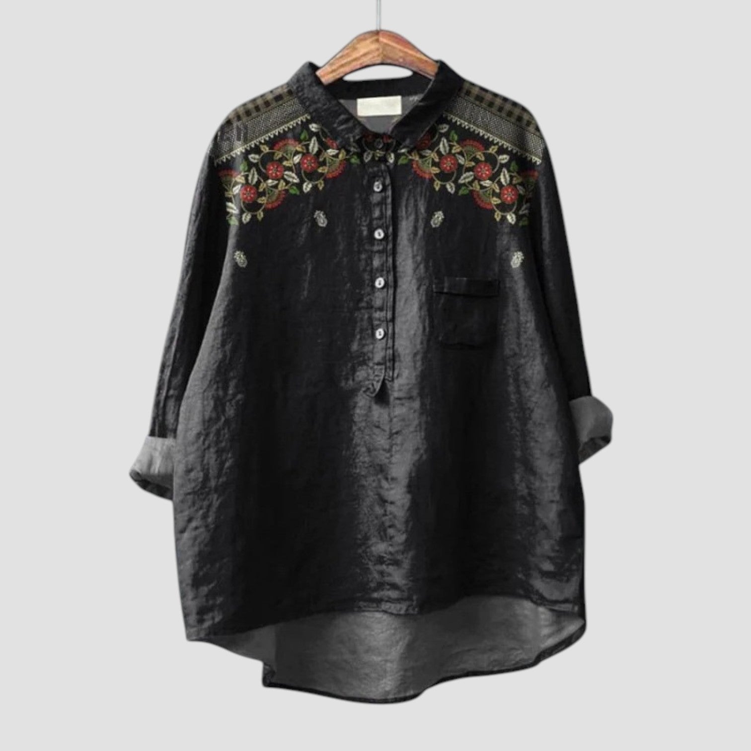 Narelle™ | 2025 – Embroidered Black Blouse