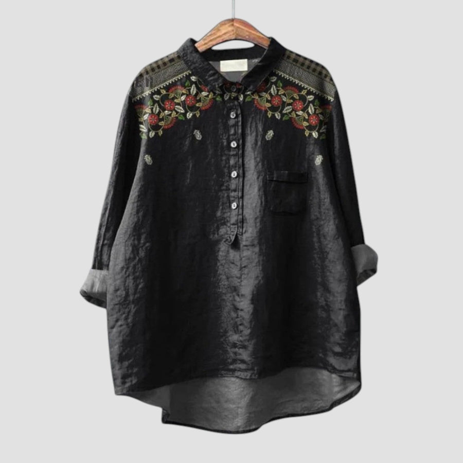 Narelle™ | 2025 – Embroidered Black Blouse