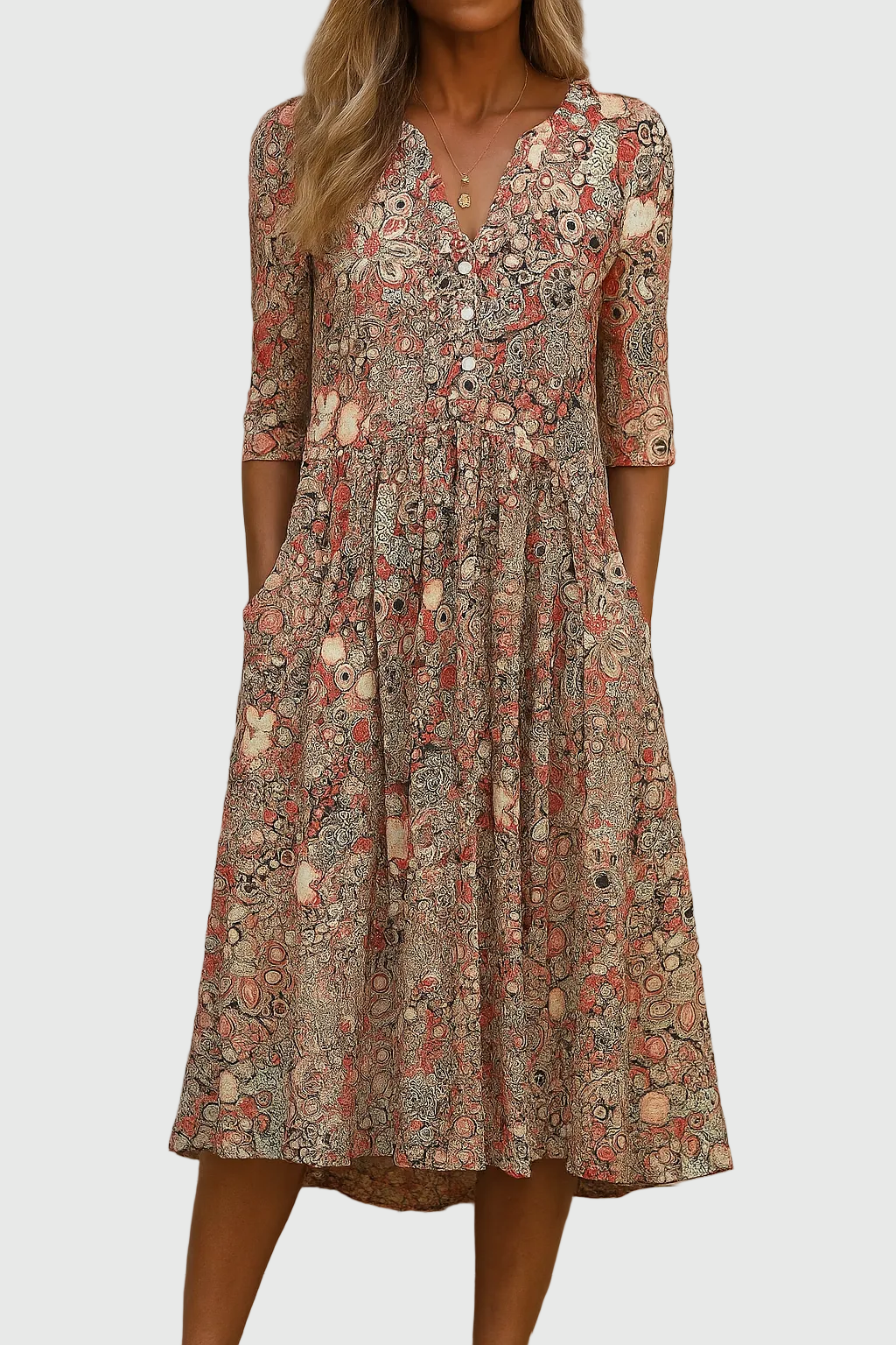 Women's Solid V-Neck Midi Dress