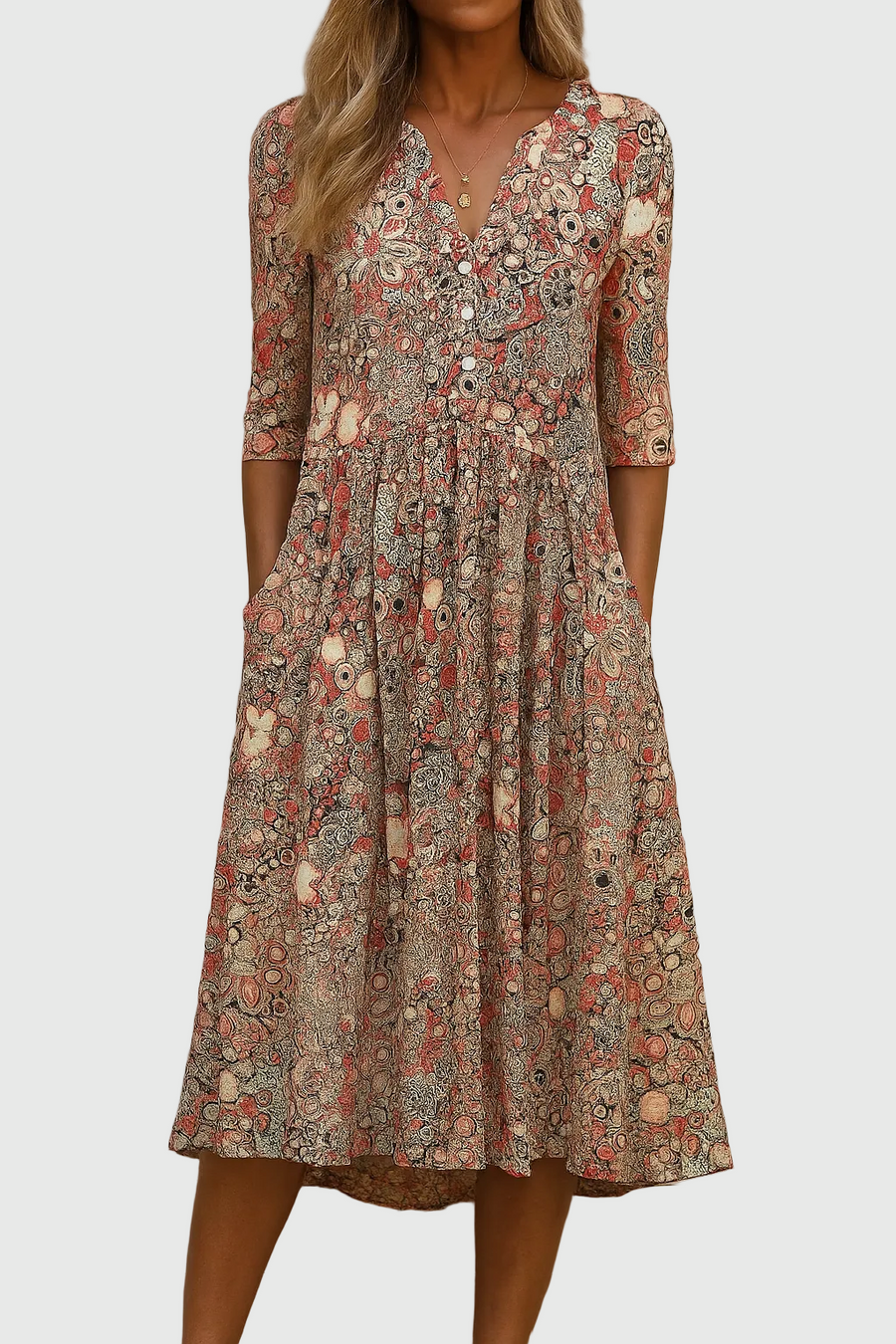 Women's Solid V-Neck Midi Dress