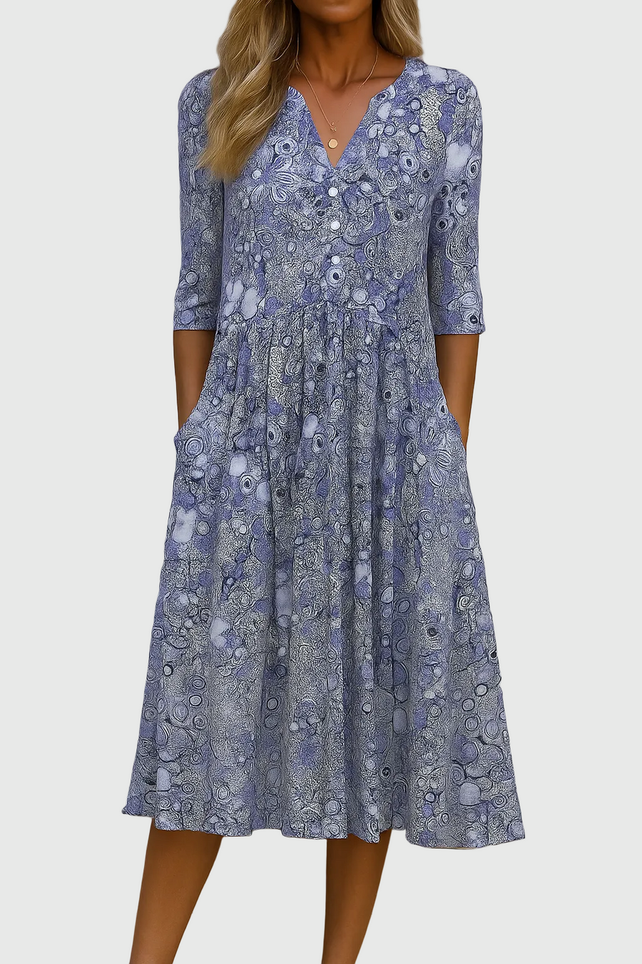 Women's Solid V-Neck Midi Dress