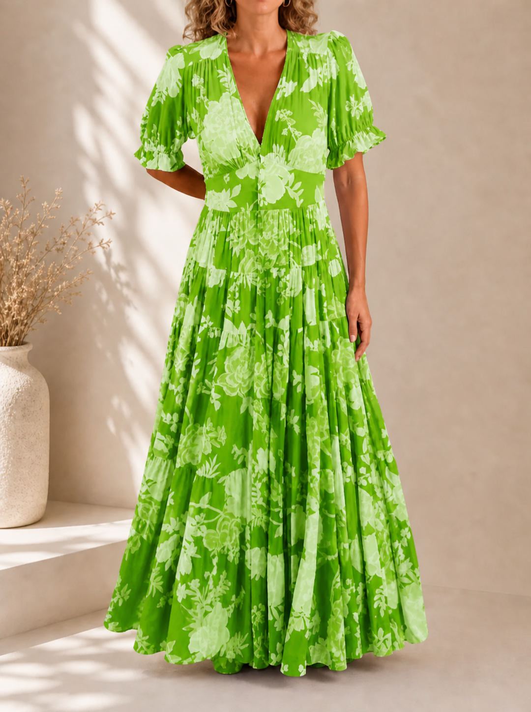 Minelda | Elegant Floral V-neck Dress