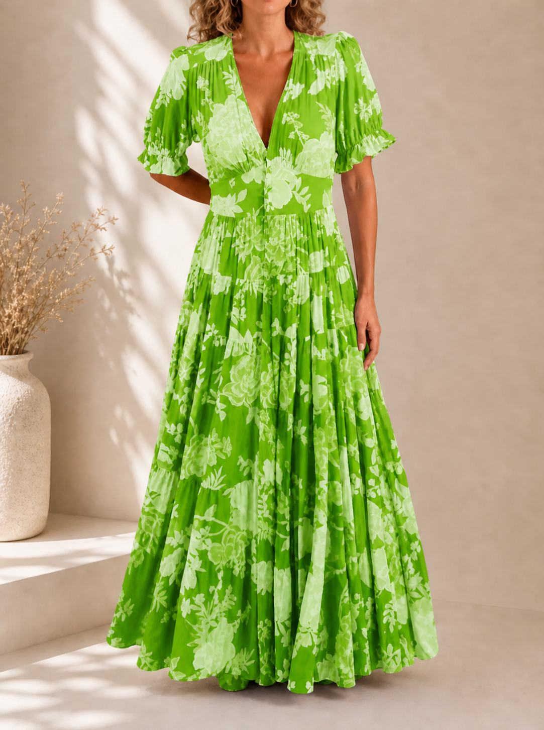 Minelda | Elegant Floral V-neck Dress