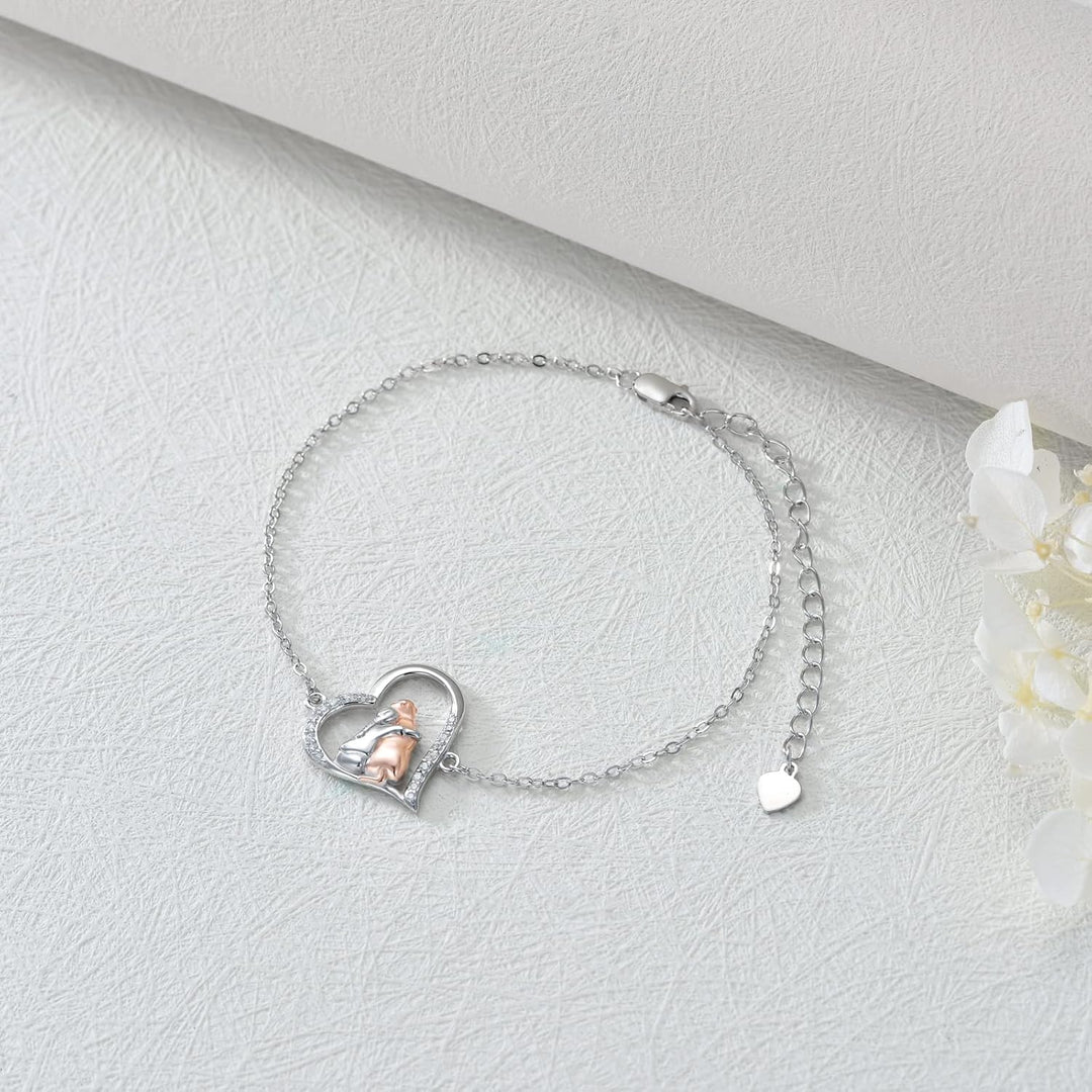 Cute Dog Hug Silver Bracelet