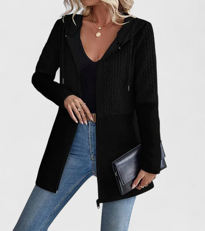RILEY – TEXTURED ZIP-UP HOODED CARDIGAN