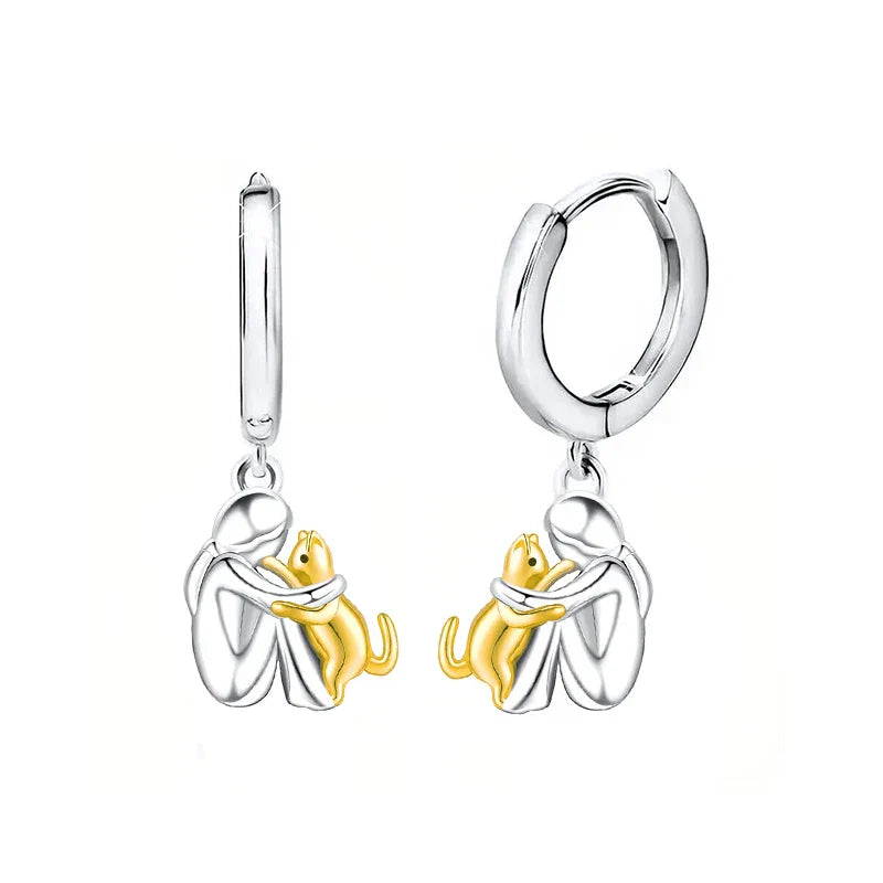 "Forever in Your Heart" Cat Hug Dangle Earrings