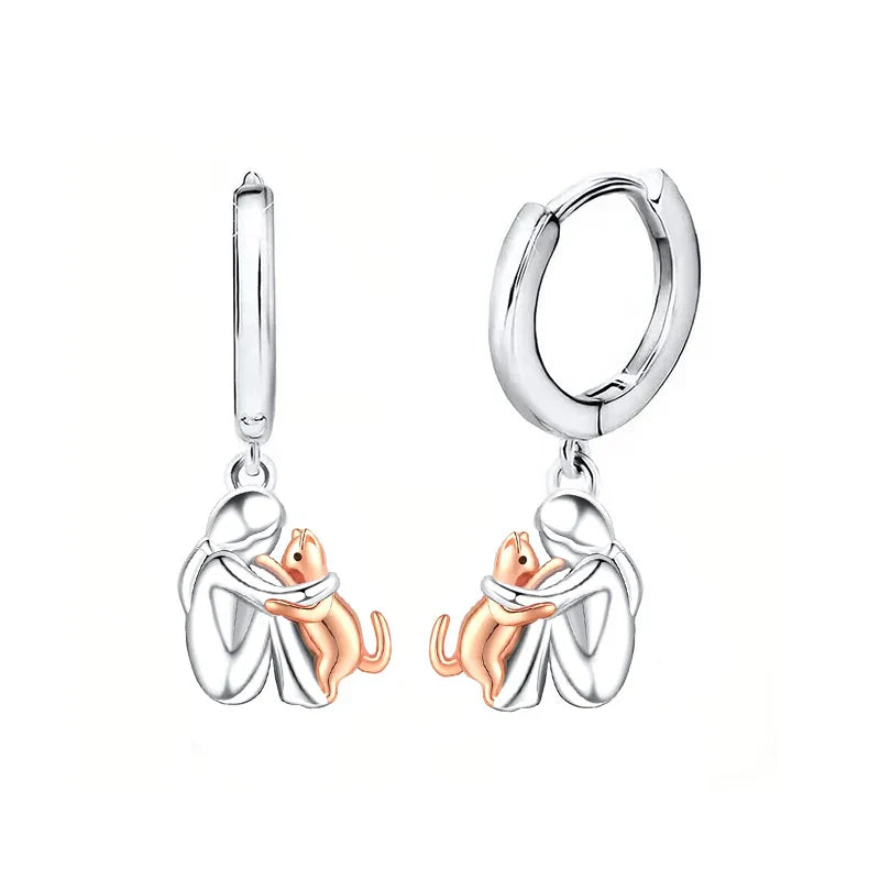 "Forever in Your Heart" Cat Hug Dangle Earrings