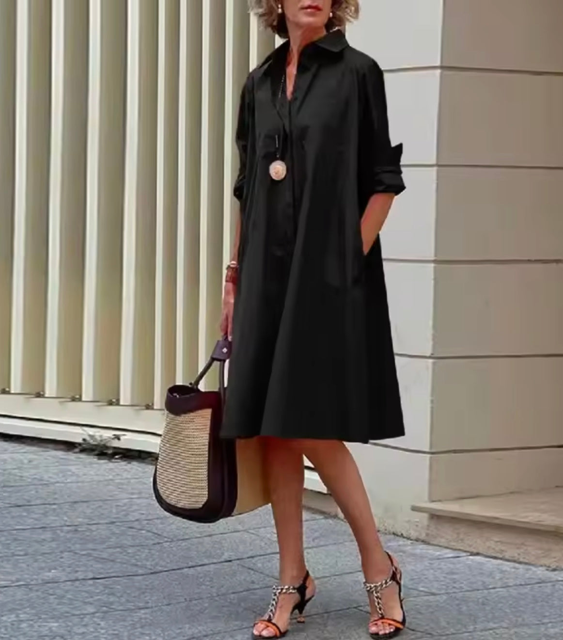 Women's Solid Cotton Shirt Dress