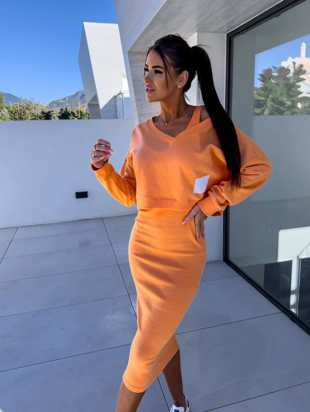 AMAYA – SOFT SWEATER OVERLAY DRESS SET