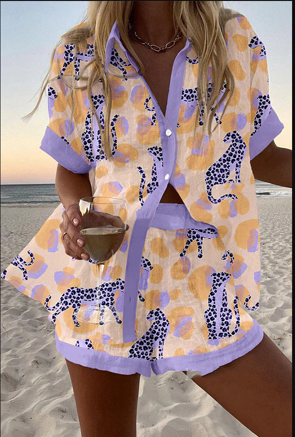 Reolia™ | Short Linen Set with Leopard Print