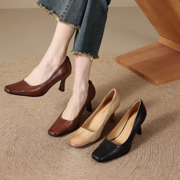 Elviera Square Leather Pumps