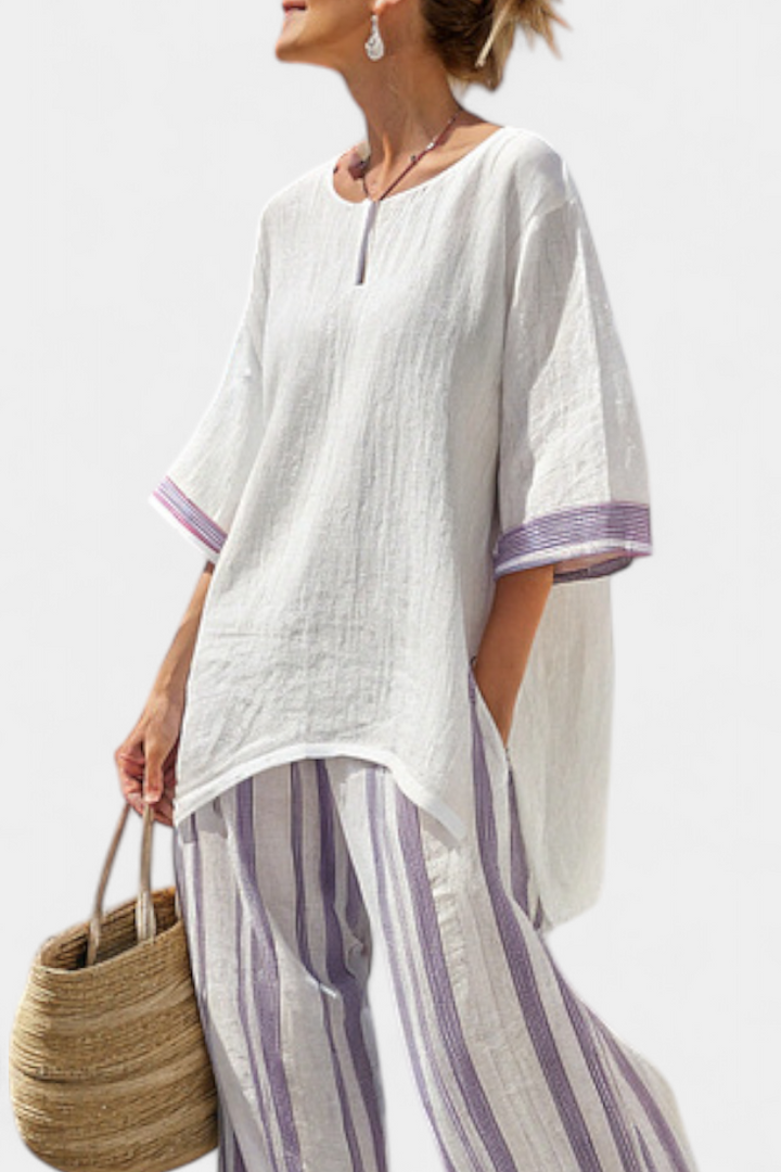 Allegra — Comfortable T-Shirt and Striped Bamboo Trousers