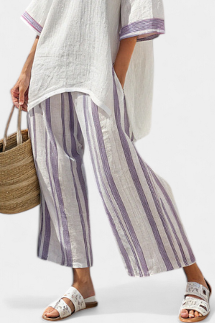 Allegra — Comfortable T-Shirt and Striped Bamboo Trousers