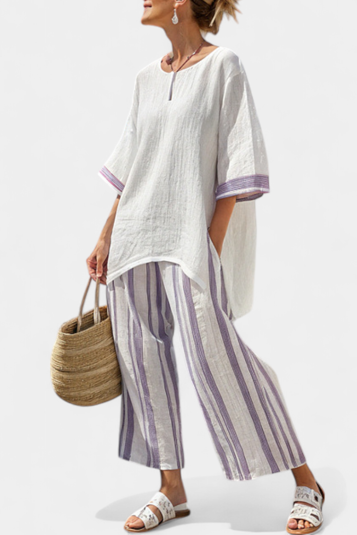 Allegra — Comfortable T-Shirt and Striped Bamboo Trousers