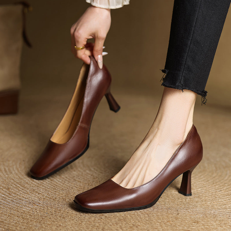 Elviera Square Leather Pumps