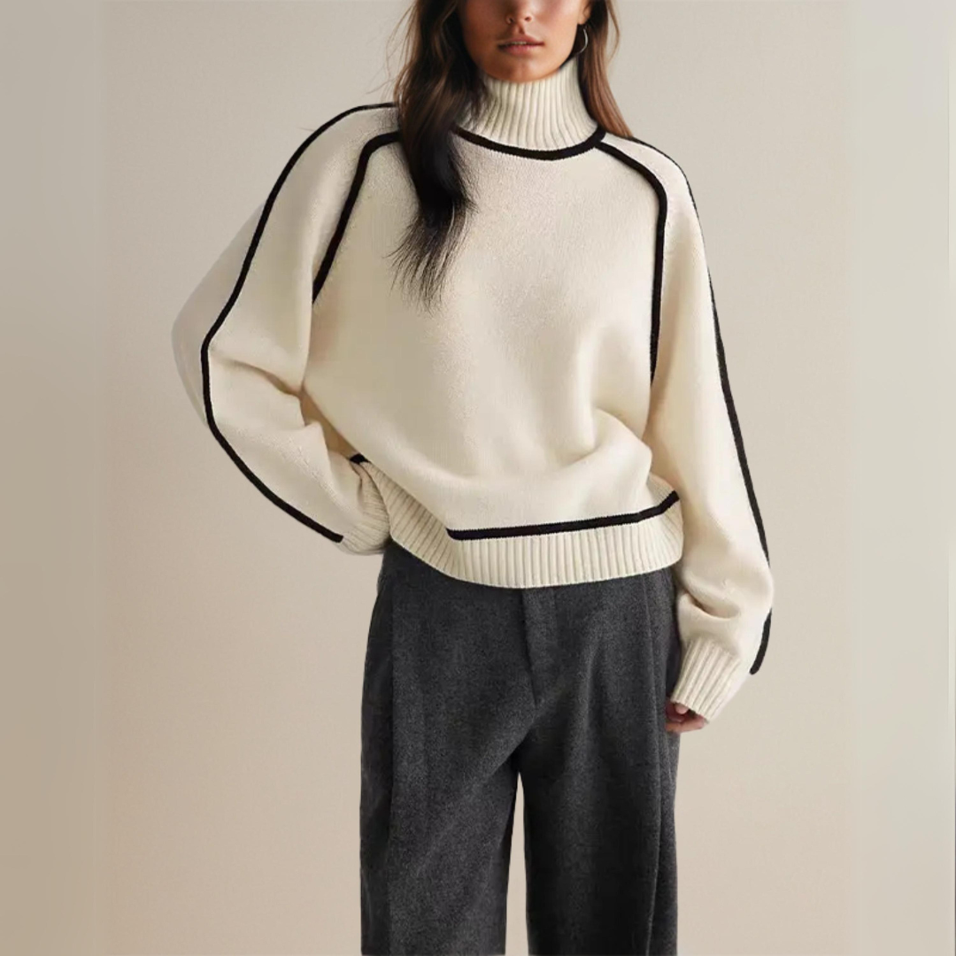 Loose Fit Turtleneck Striped Sweater