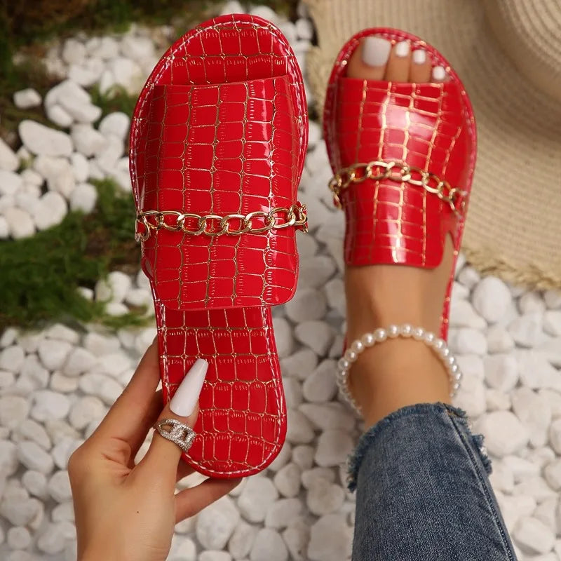 Tamara – Textured Gold-Chain Sandals