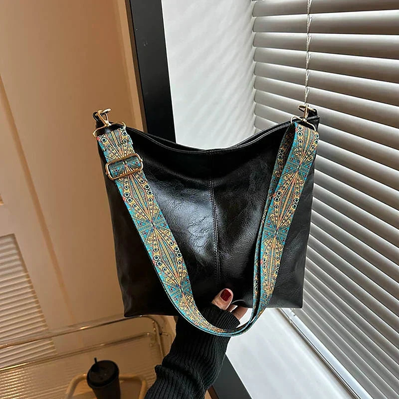 Embjørg | Classic Shoulder Bag with Adjustable Patterned Strap