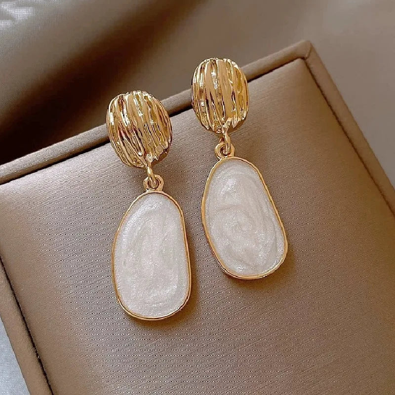 Vintage Enamel Oval Drop Earrings