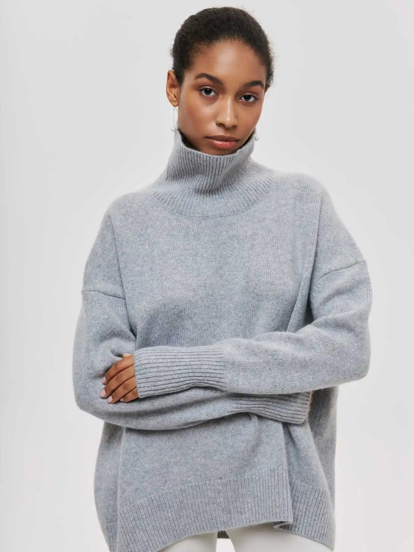 Elegant Oversized Turtleneck Knit Sweater